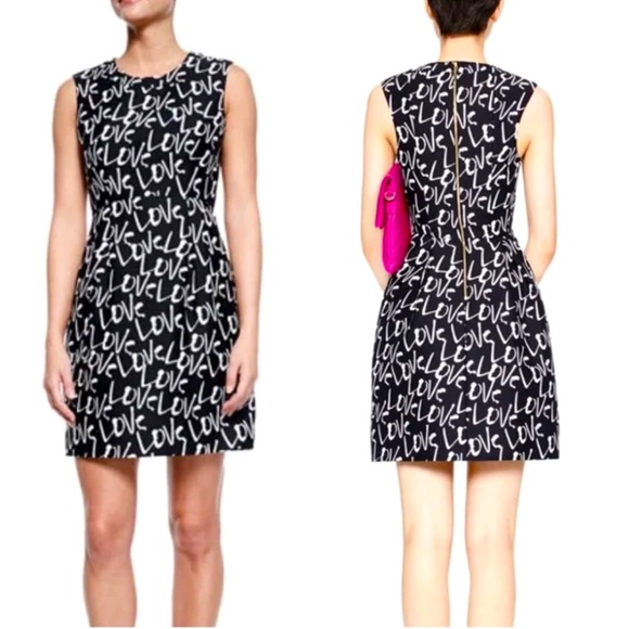 KATE SPADE NEW YORK LOVE Dress Black w/LOVE text in white new‎ with tags size 2 - Picture 1 of 5